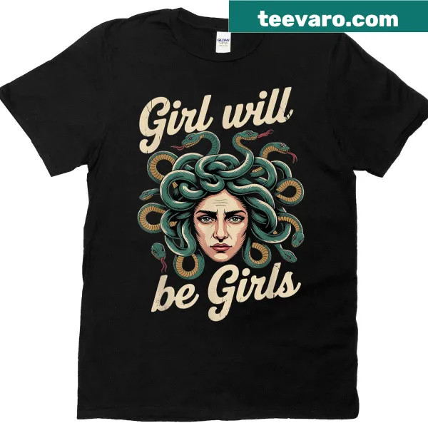 Illustrated Medusa design T-shirt celebrating feminism and empowerment