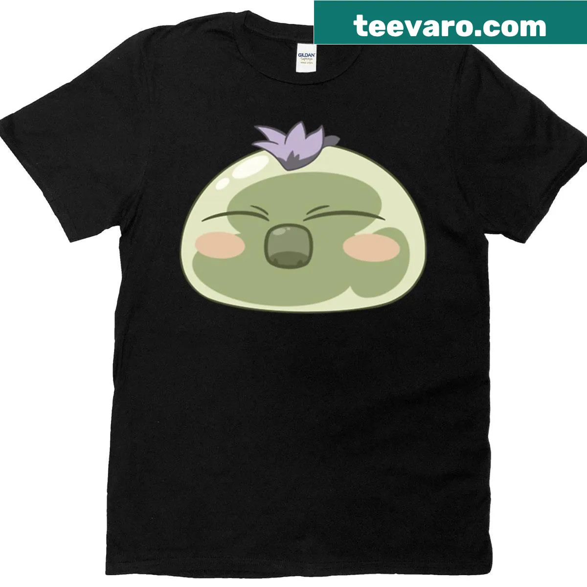 Whimsical Gobta Slime illustration on a fantasy-themed T-shirt — on a men's t-shirt