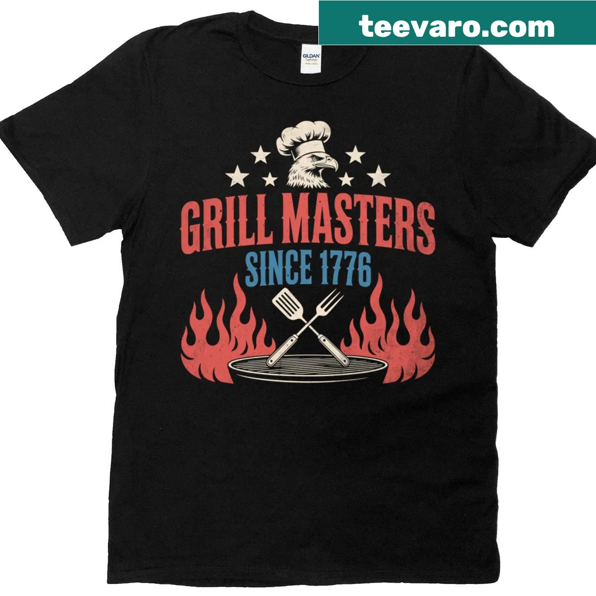 Bold Grill Masters Since 1776 t-shirt for BBQ lovers — on a men's t-shirt