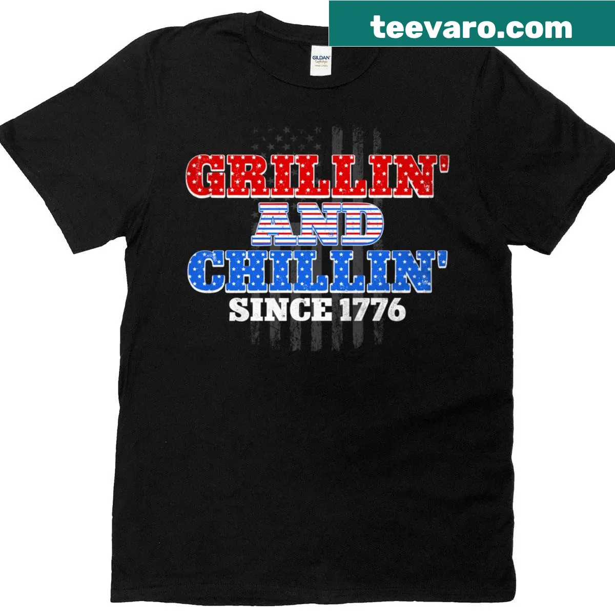 Fourth of July t-shirt with bold Grillin And Chillin design — on a men's t-shirt