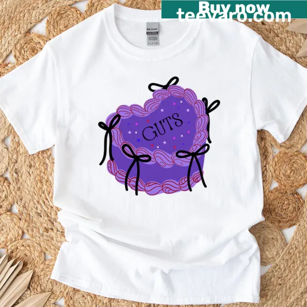 Cartoon T-shirt with a humorous 'Guts Cake' graphic