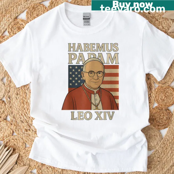Pope Leo XIV graphic with American flag on a T-shirt