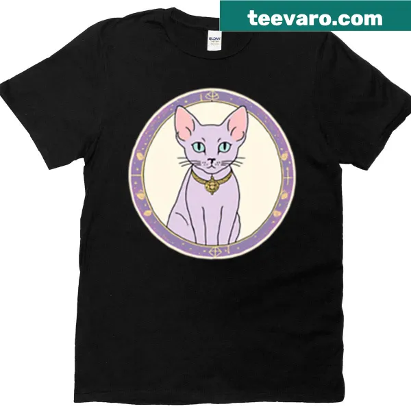 Cartoon design of a hairless cat in a celestial setting