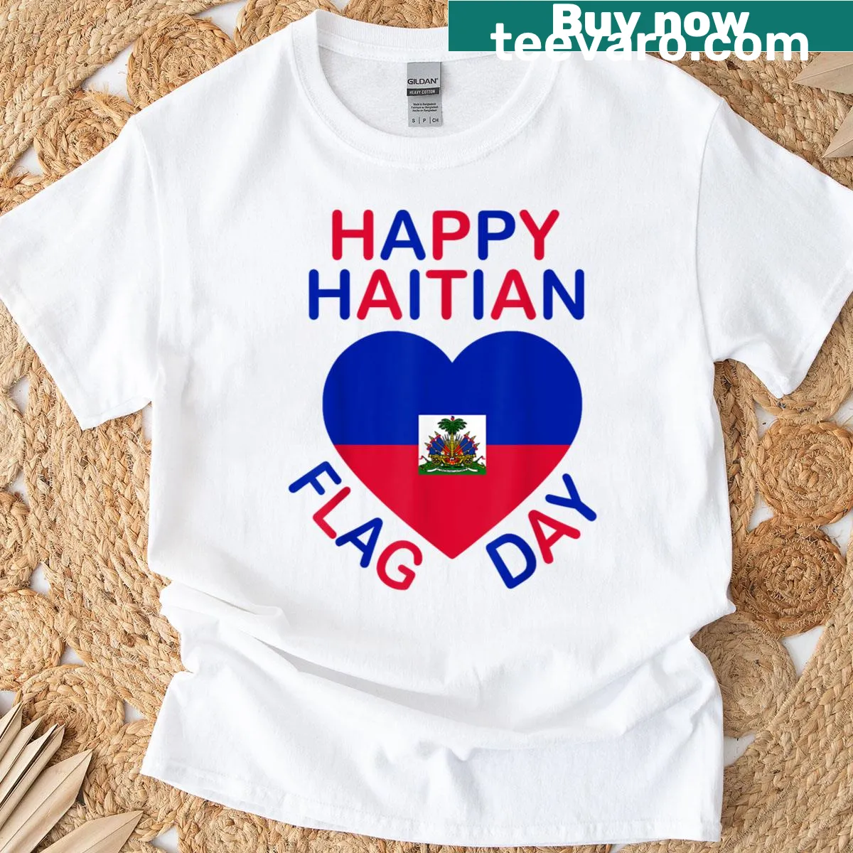 Heart design with the Haitian flag representing love for Haiti — on a men's t-shirt