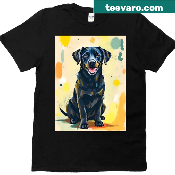 Cartoon design of a happy black lab puppy on a T-shirt