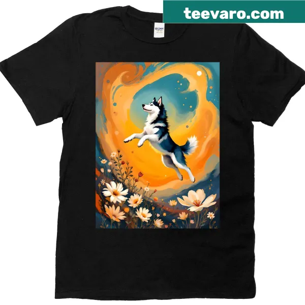 Illustration of a husky in a meadow on a T-shirt