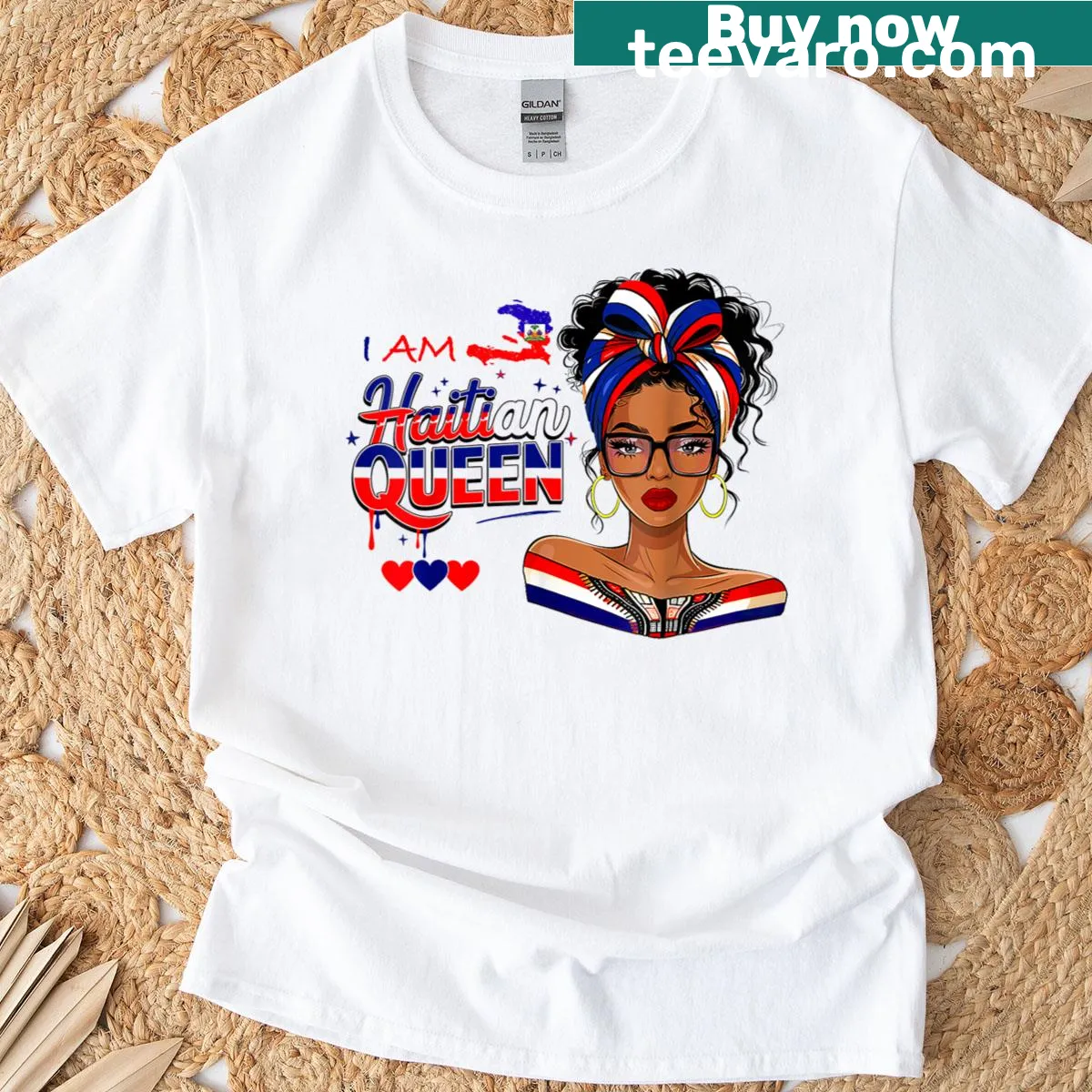 Empowering T-shirt with 'I Am Haitian Queen' and the Haitian flag — on a men's t-shirt