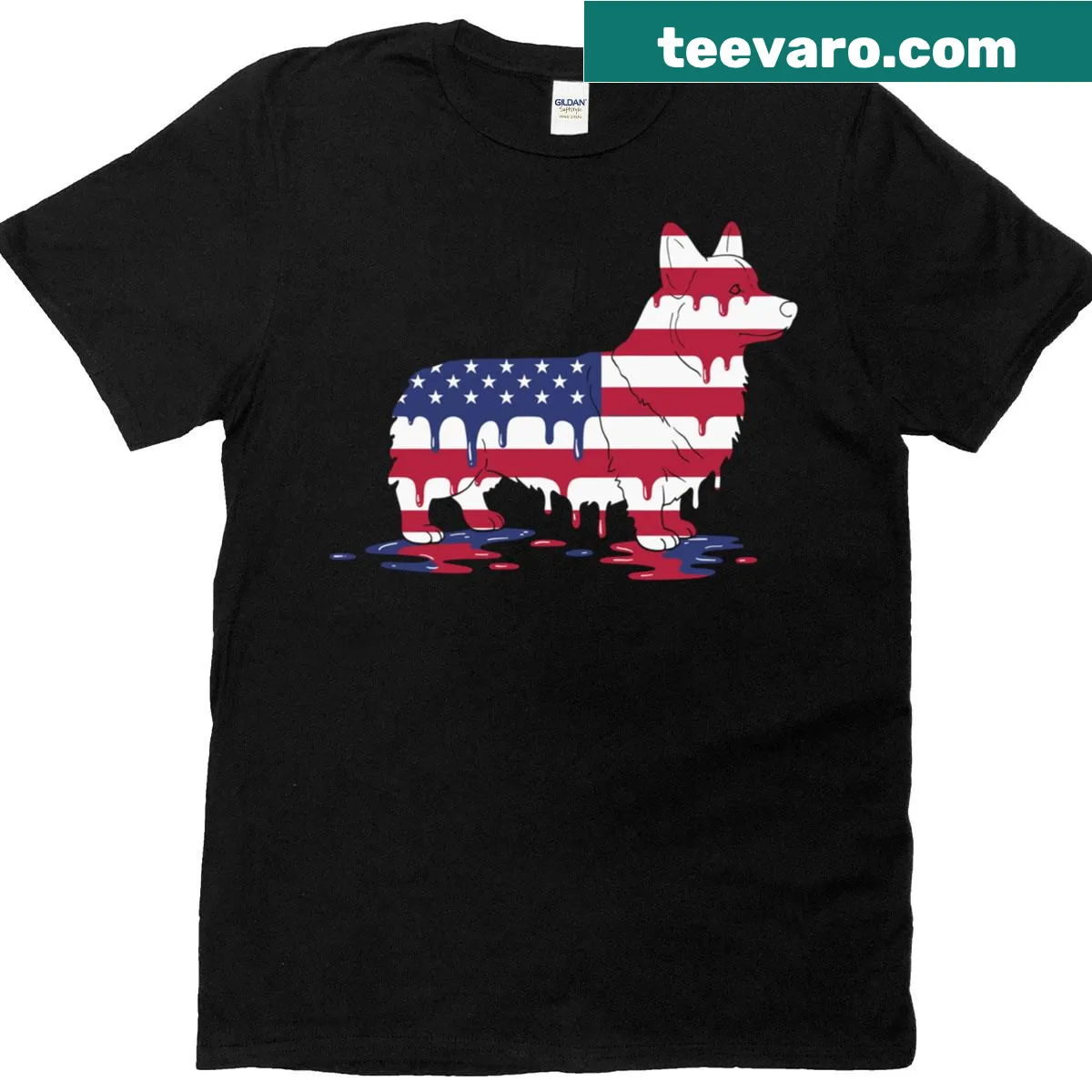 Corgi dog with ice cream cone and American flag design for 4th of July — on a men's t-shirt