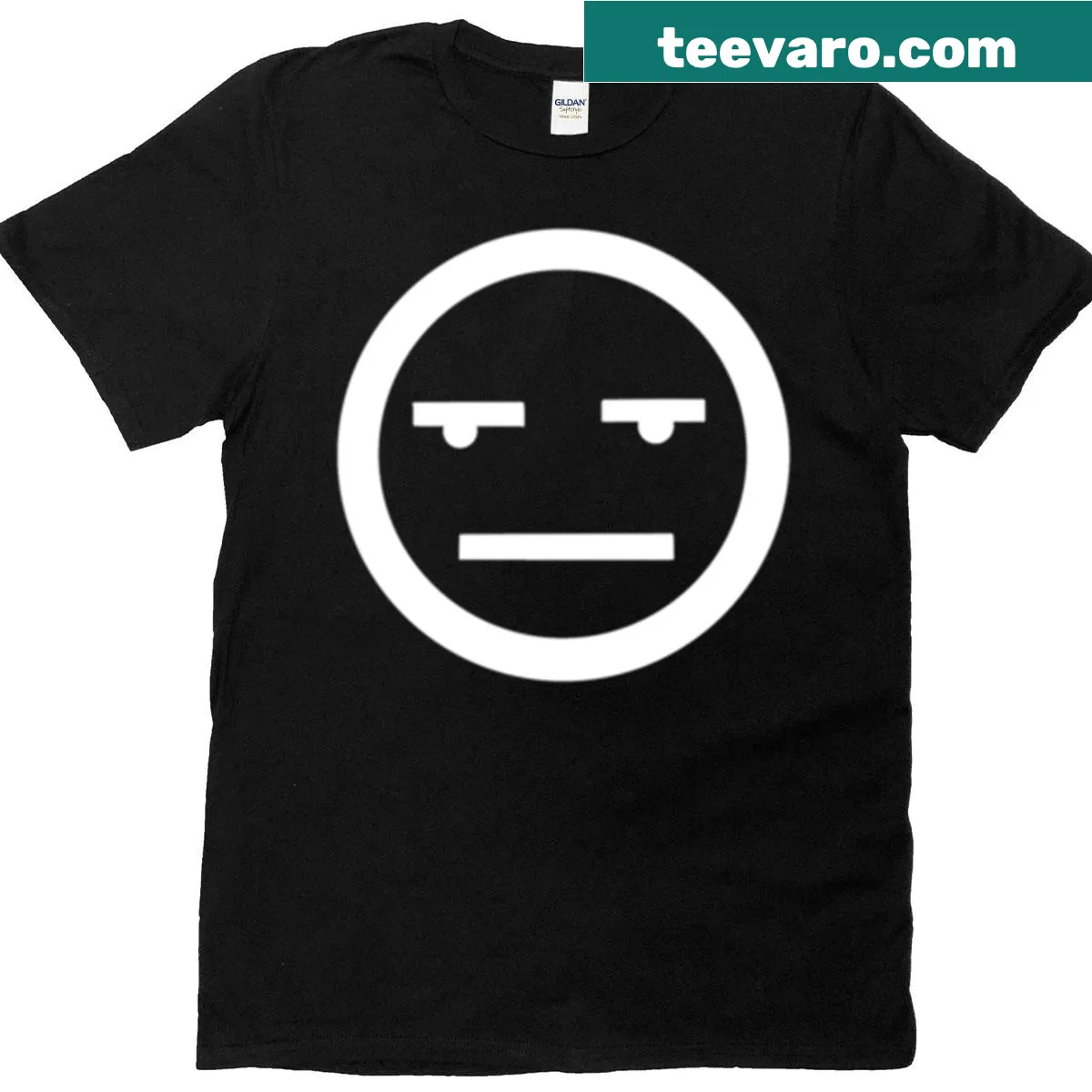 Unimpressed face graphic on a humorous t-shirt. — on a men's t-shirt