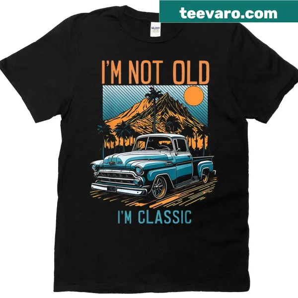 Retro design T-shirt with vintage truck and sunset graphic