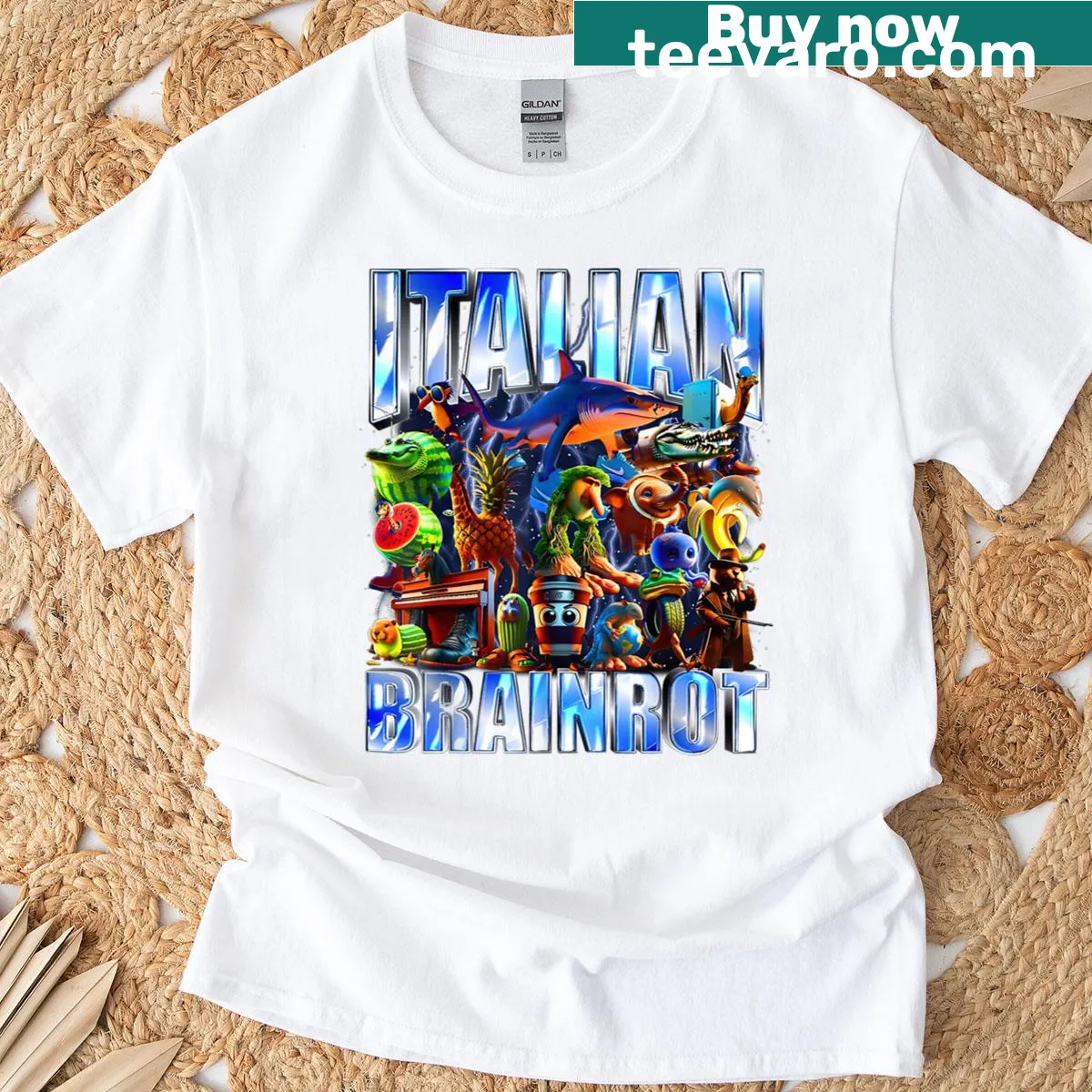 Funny T-shirt featuring a shark and the phrase 'Italian Brainrot' — on a men's t-shirt
