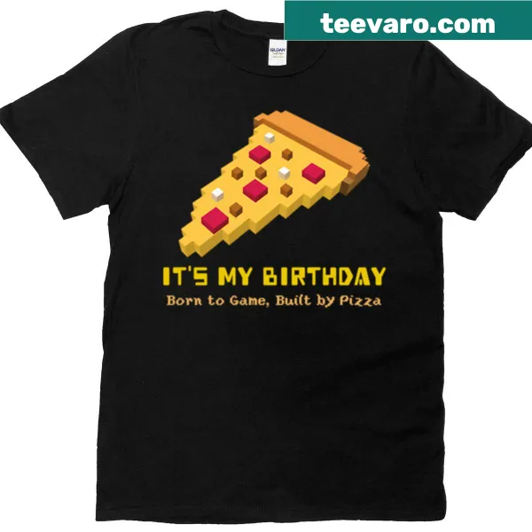 T-shirt celebrating birthdays for kids who love gaming and pizza