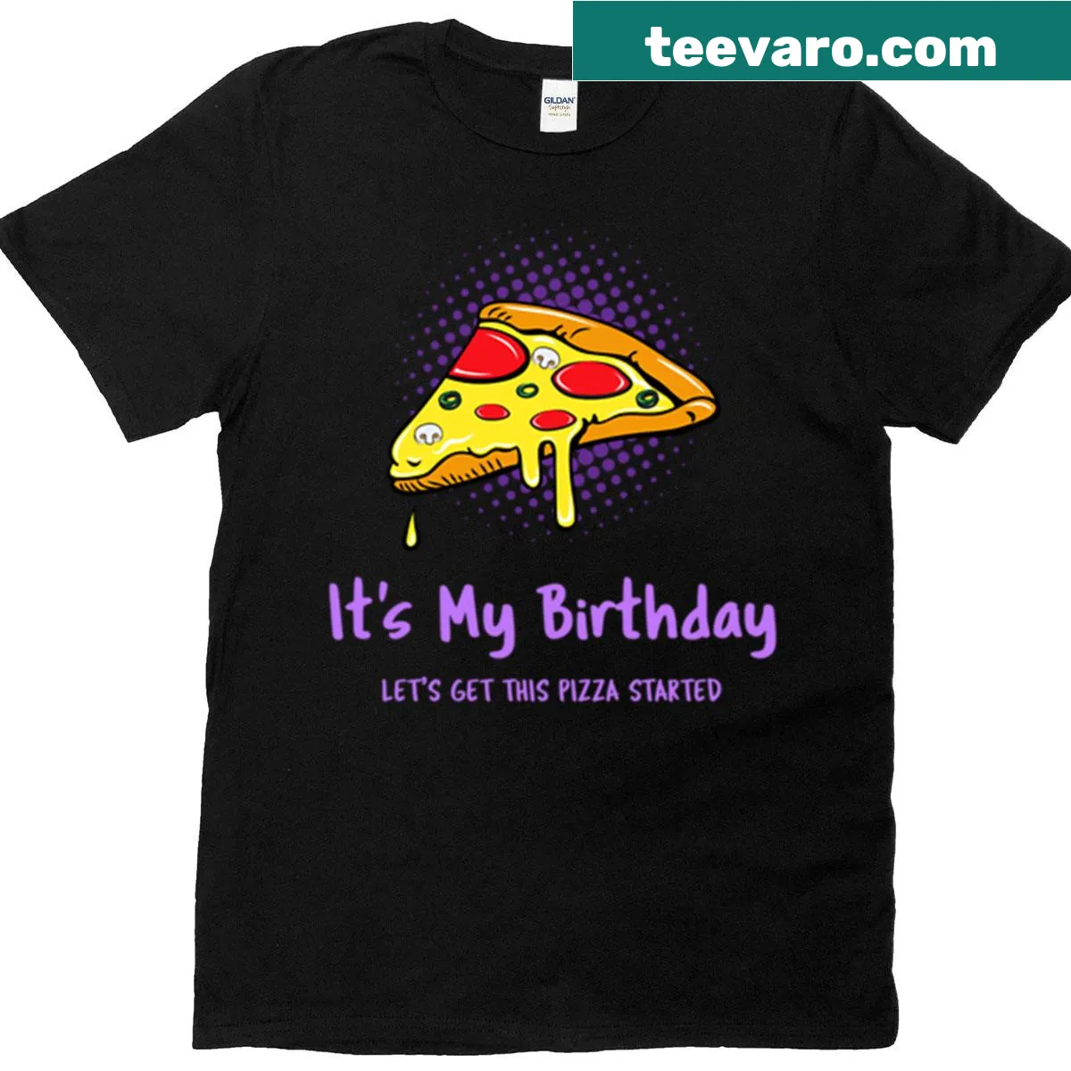 Kids T-shirt with Lets Get This Pizza Started birthday print — on a men's t-shirt