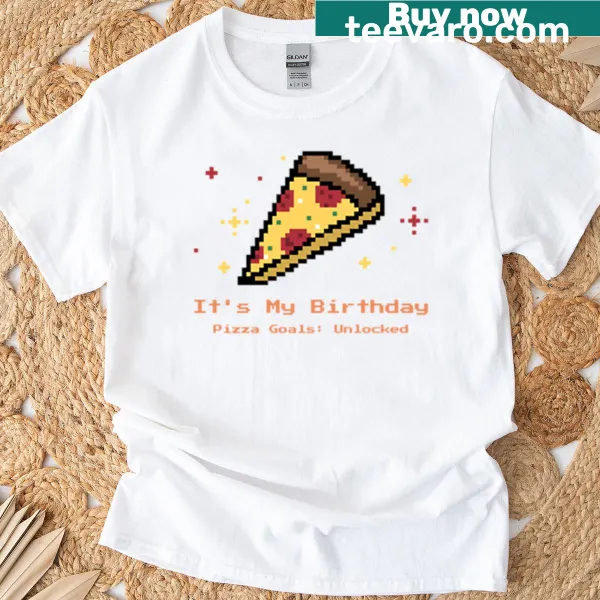 Kids oversized T-shirt with 'It's My Birthday Pizza Goals Unlocked'