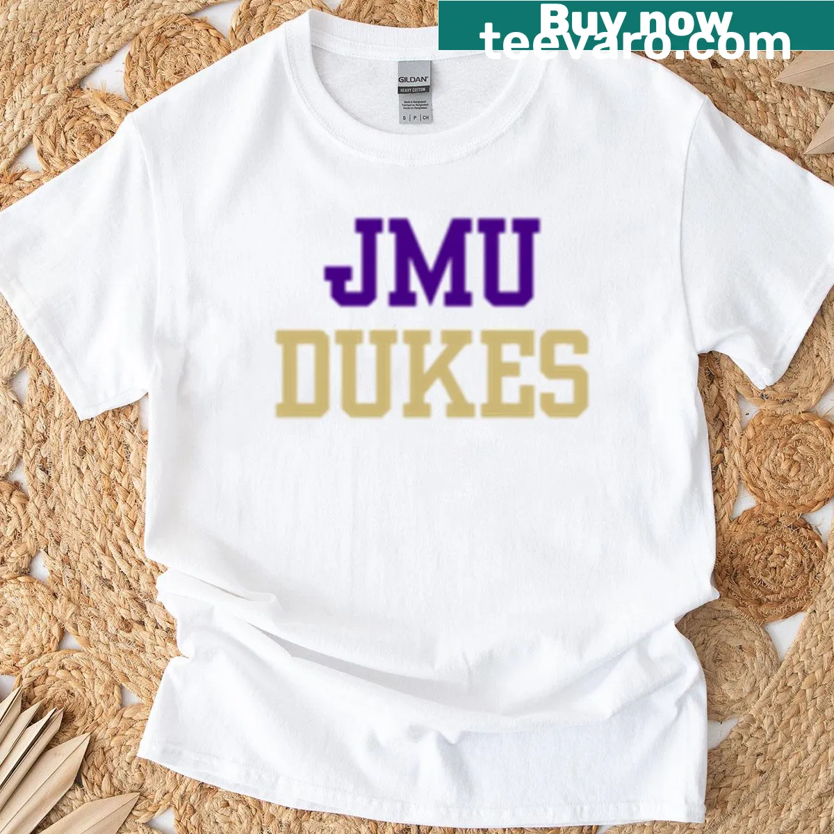 James Madison Dukes graphic t-shirt with oversized design — on a men's t-shirt