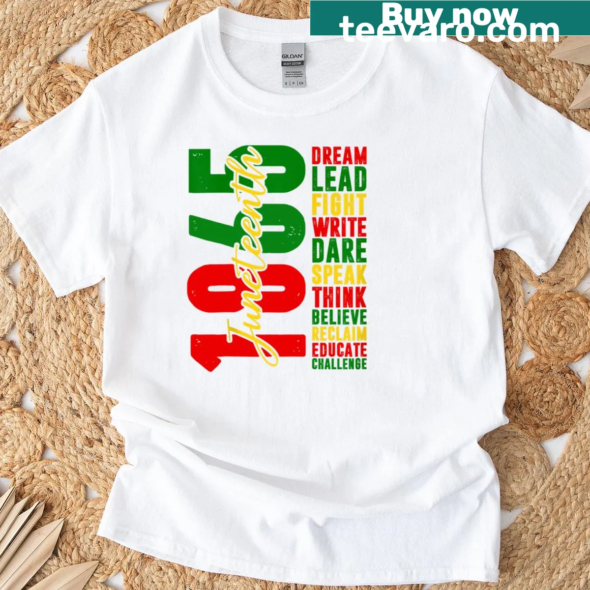 T-shirt commemorating Juneteenth with a design celebrating freedom and heritage. — on a men's t-shirt