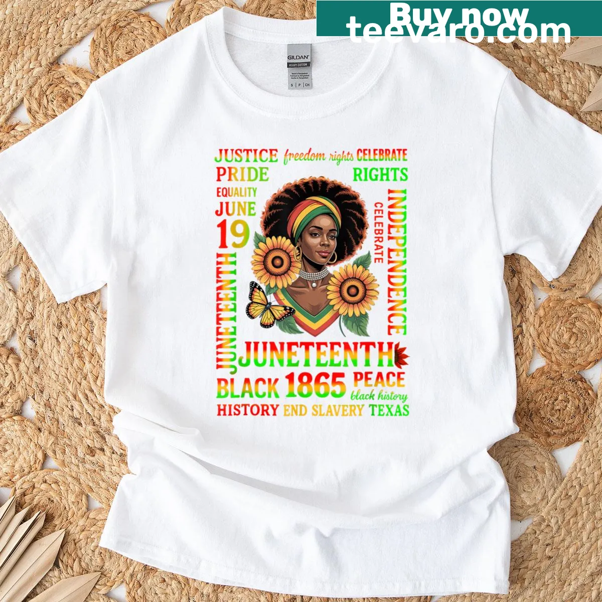 Juneteenth T-shirt celebrating Black freedom and empowerment — on a men's t-shirt
