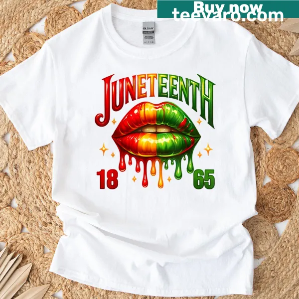 Artistic T-shirt with dripping melanin lips and 1865 text