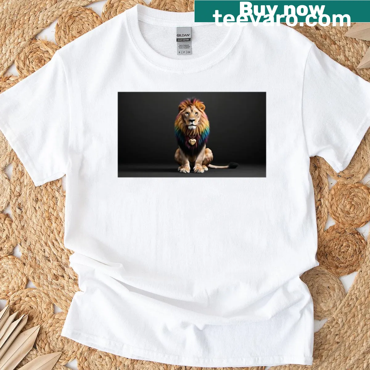 Bold typography t-shirt declaring 'Lion The Boss' in oversized style — on a men's t-shirt