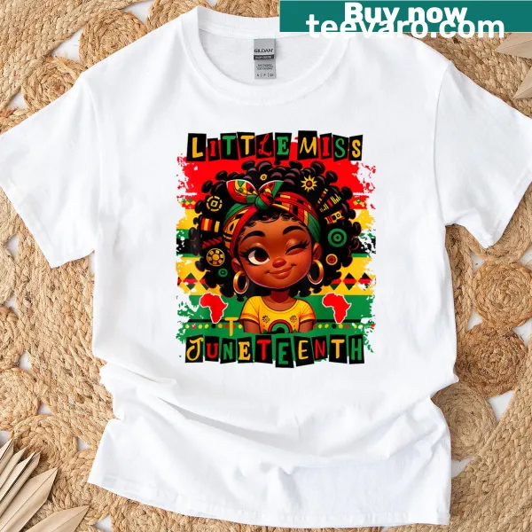 Cartoon graphic celebrating Juneteenth on a kids' t-shirt.
