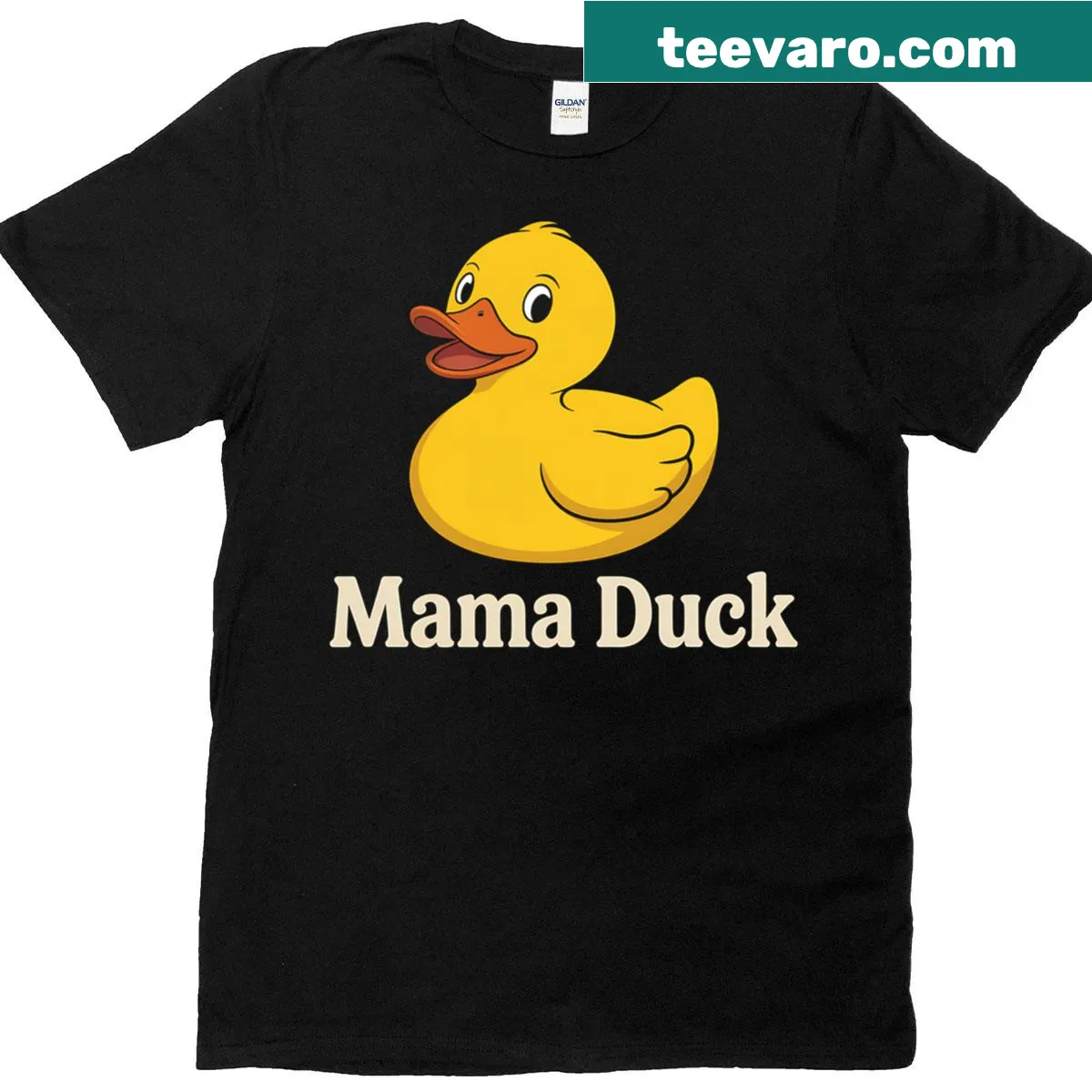 Cute T-shirt featuring a mama duck and rubber duckies graphic — on a men's t-shirt