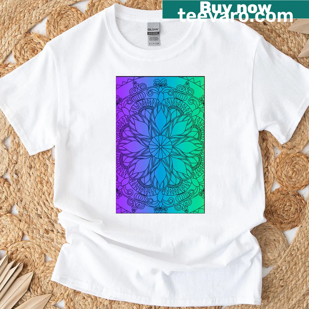 Mandala-inspired t-shirt featuring intricate patterns in a design — on a men's t-shirt