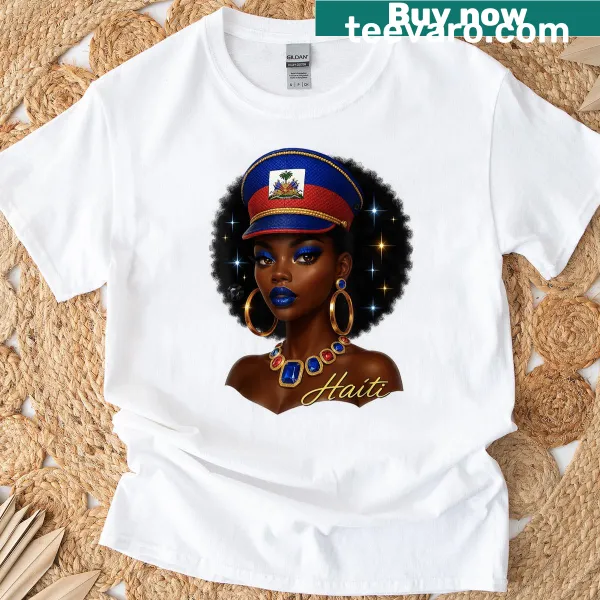 Haitian pride T-shirt featuring the Ayiti flag and motivational text.