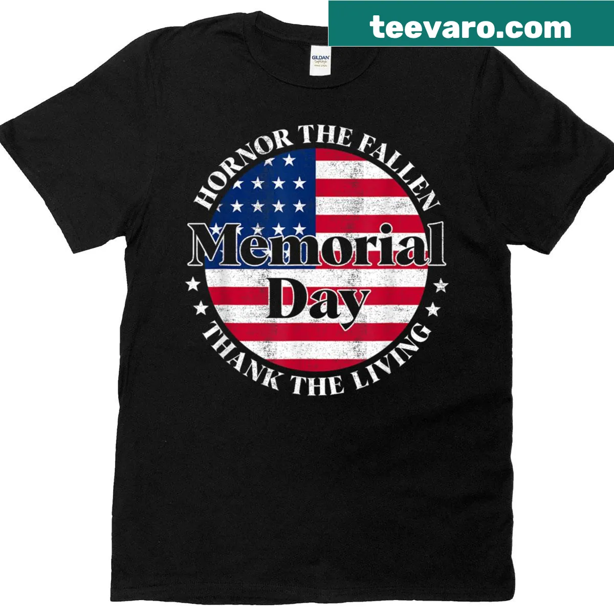 Patriotic t-shirt featuring the US flag and 'Honor The Fallen' text — on a men's t-shirt