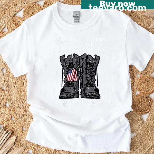 Military boots and dog tag graphic T-shirt honoring veterans