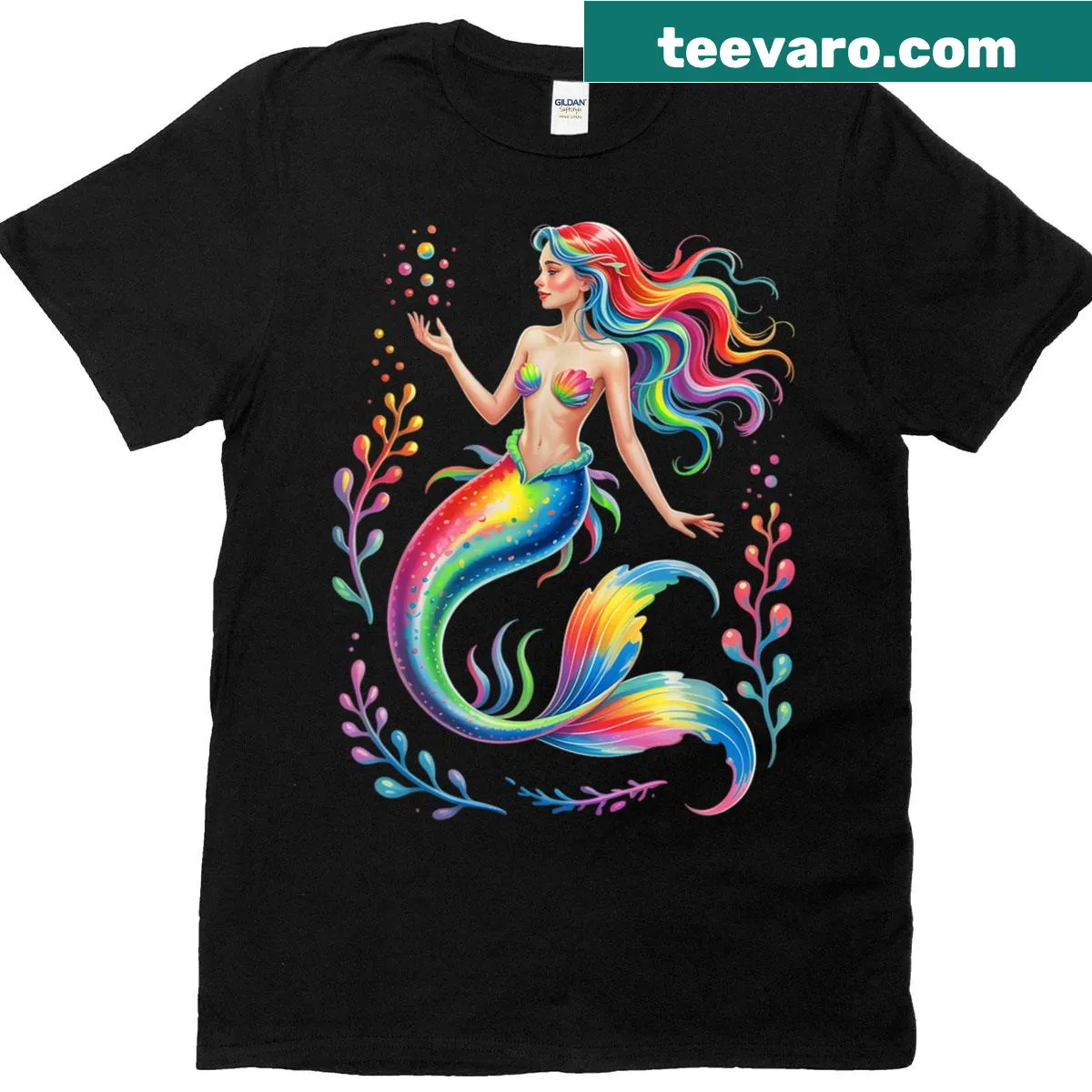 Abstract mermaid graphic T-shirt for women — on a men's t-shirt