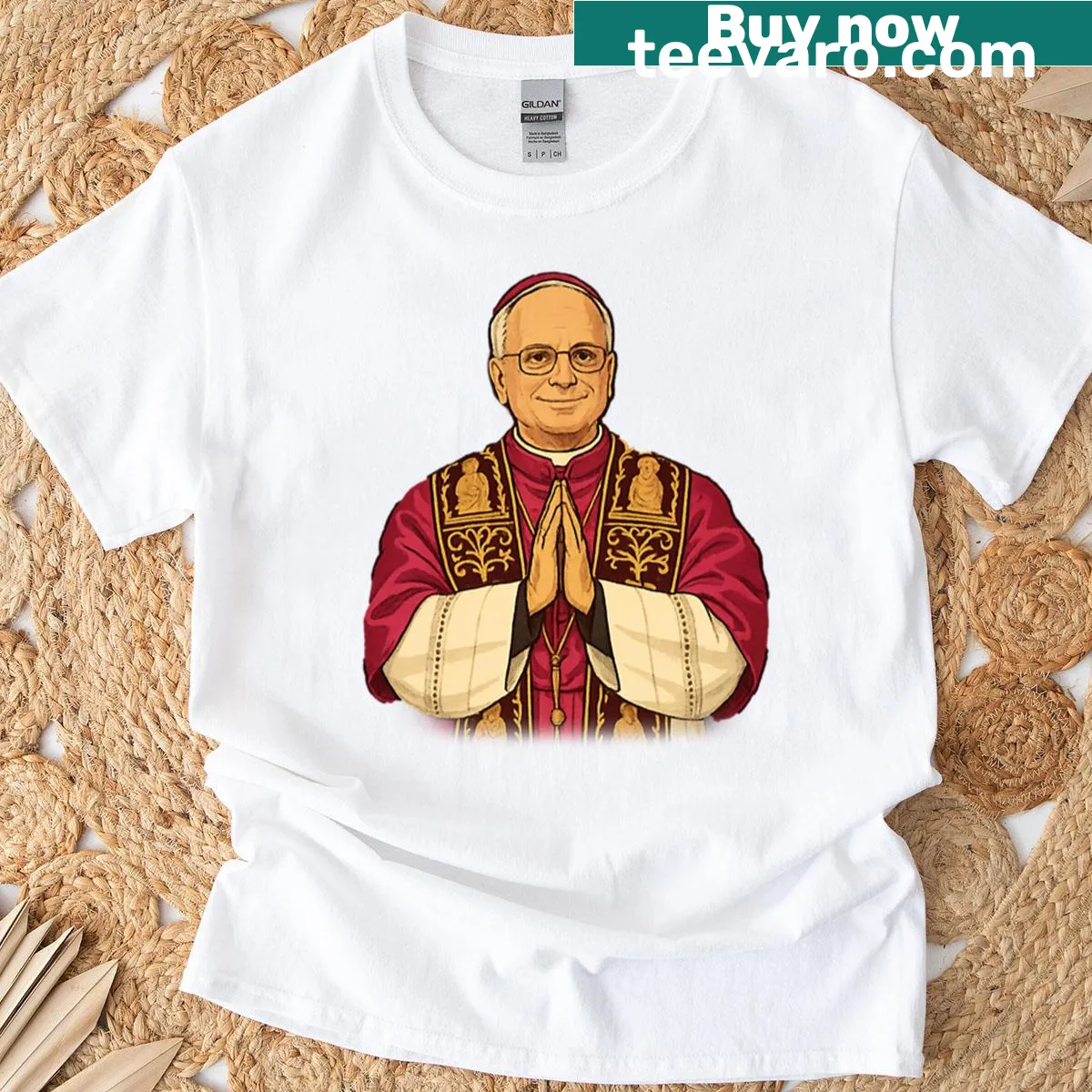 T-shirt featuring contemporary Pope art design — on a men's t-shirt