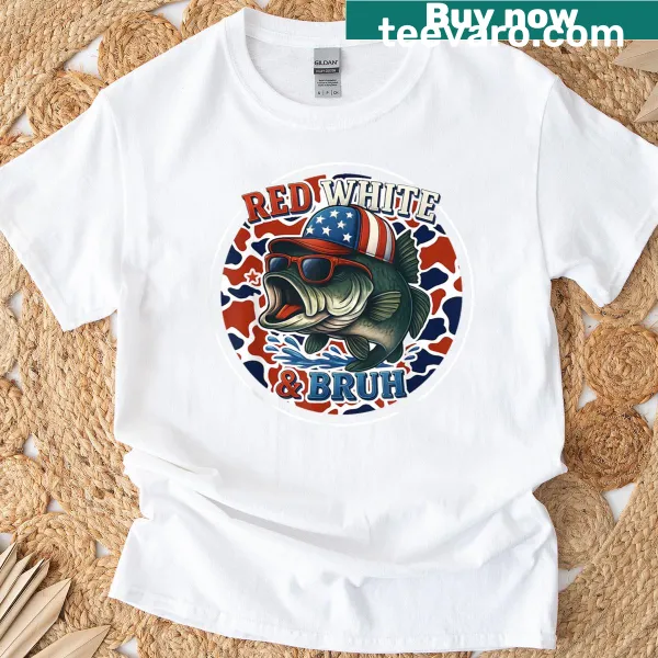 Patriotic fishing t-shirt with fish graphic and 'Bruh' text