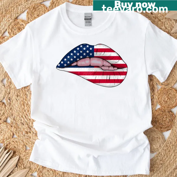 Lips designed with American flag colors on a premium t-shirt