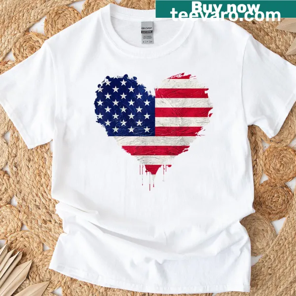 Heart shaped American flag design on a patriotic t-shirt