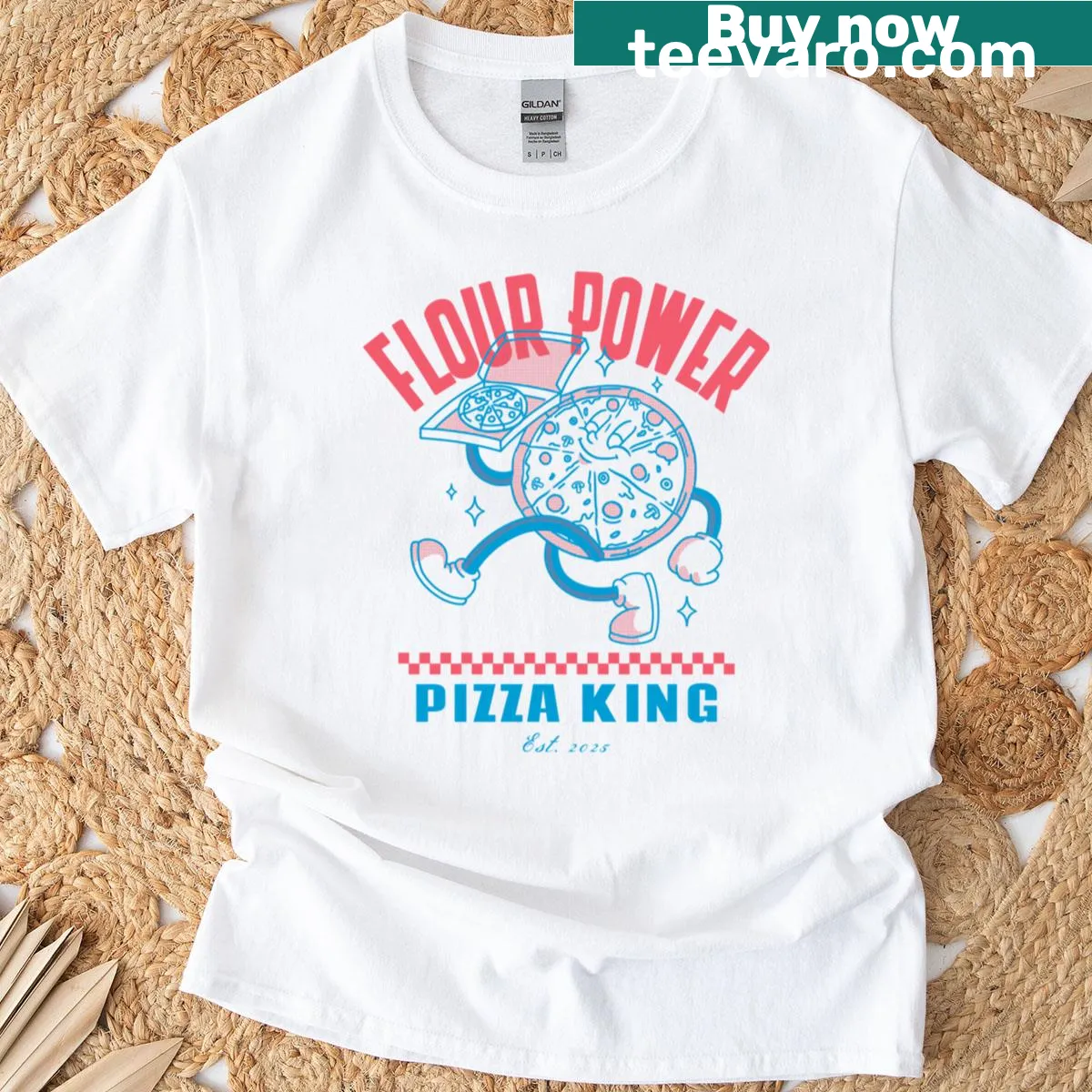 Fun Pizza King t-shirt with text My Fav Pizza For The Weekends — on a men's t-shirt