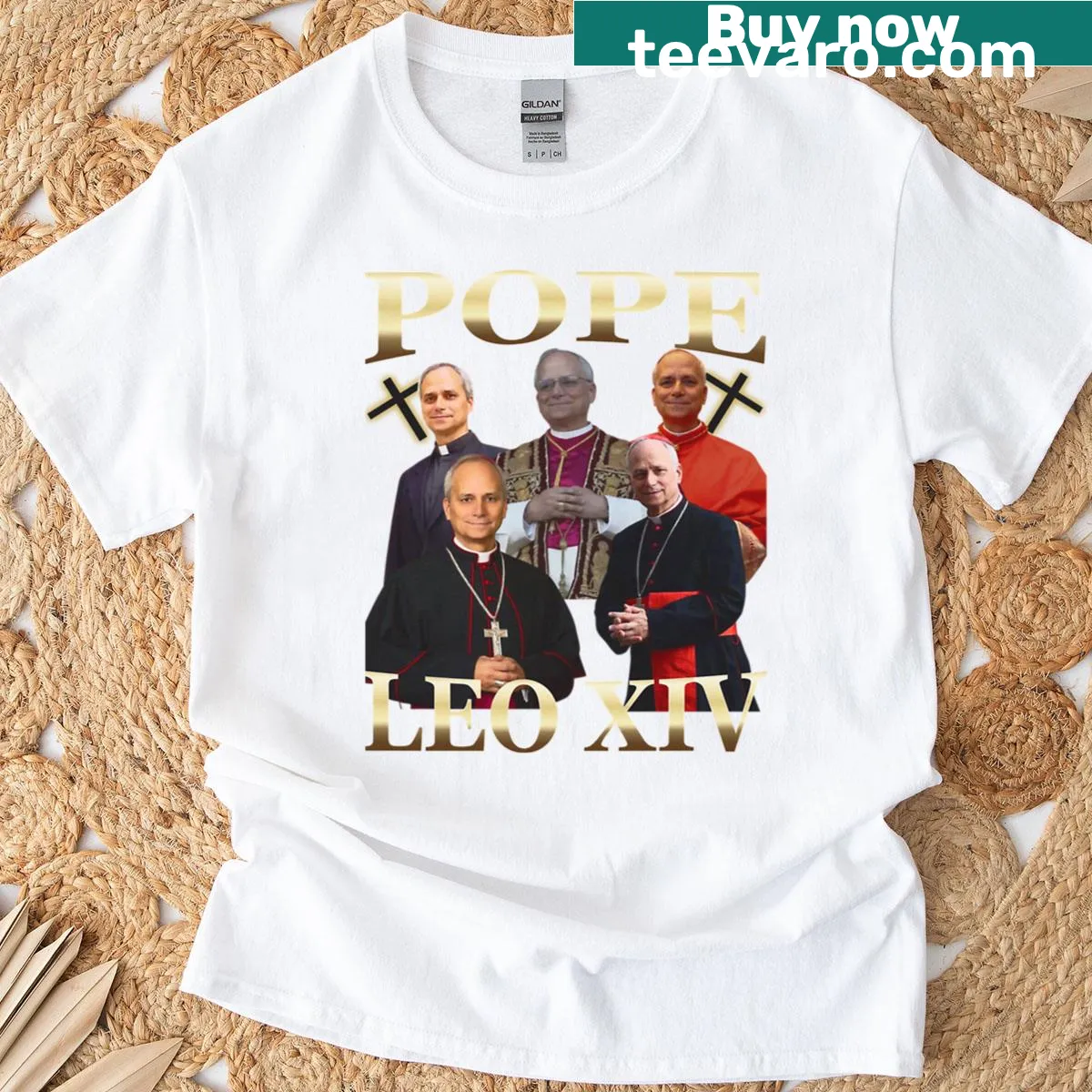 Vintage distressed t-shirt featuring Pope Leo XIV — on a men's t-shirt