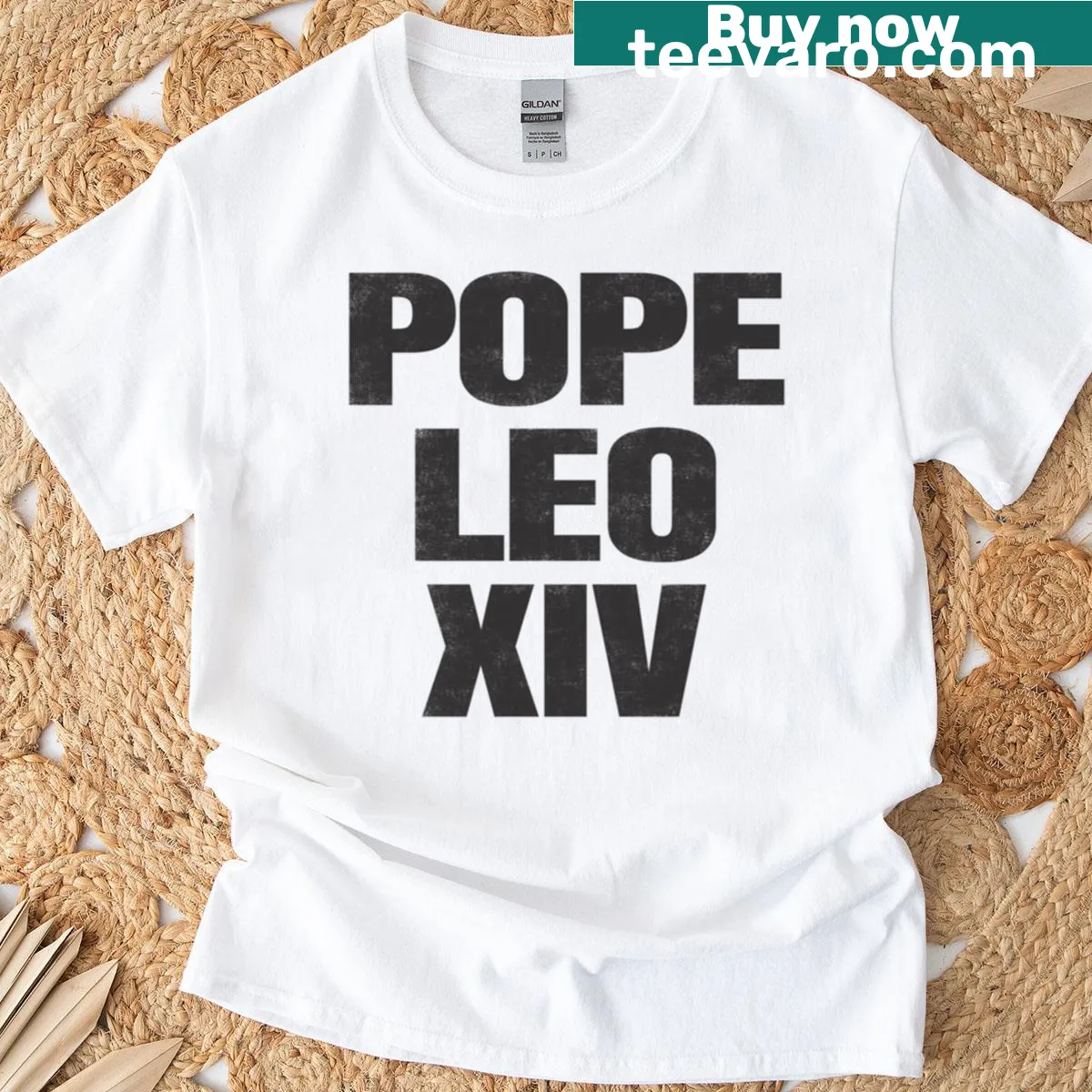 Playful illustration of Pope Leo XIV on a t-shirt — on a men's t-shirt