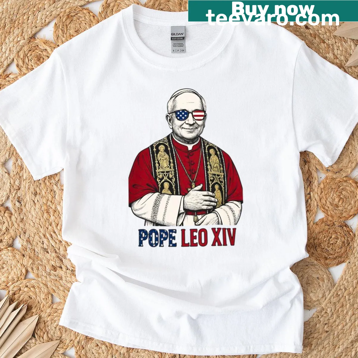 Illustrated T-shirt of Robert Prevost as Pope Leo XIV — on a men's t-shirt