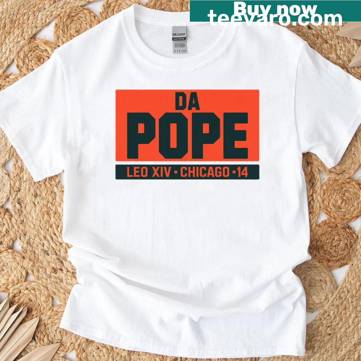 T-shirt with text Da Pope Chicago featuring Pope Leo XIV — on a men's t-shirt