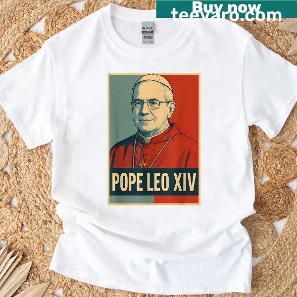 Simple design featuring Pope Leo XIV on a T-shirt.