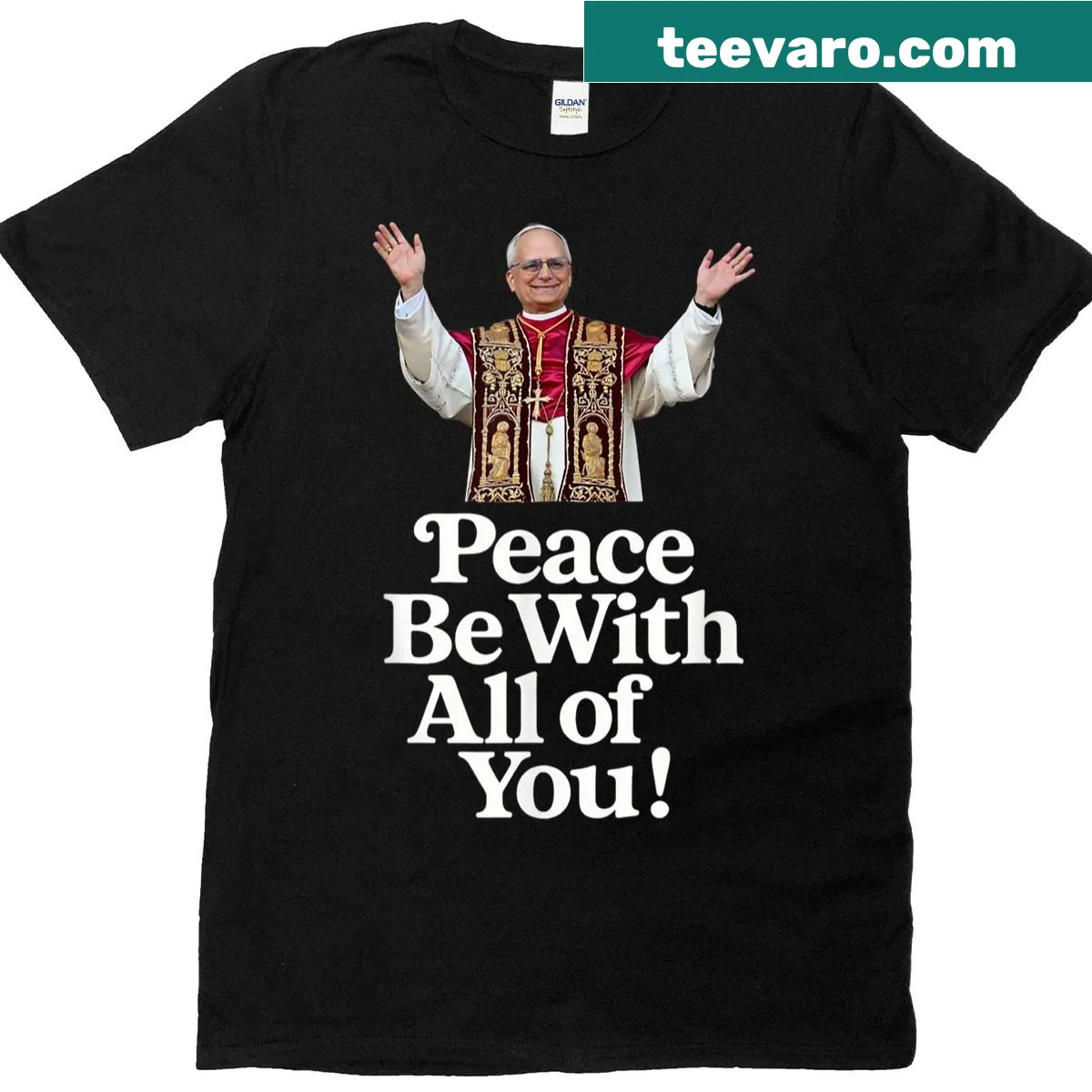 T-shirt with the message 'Peace Be With All Of You' — on a men's t-shirt