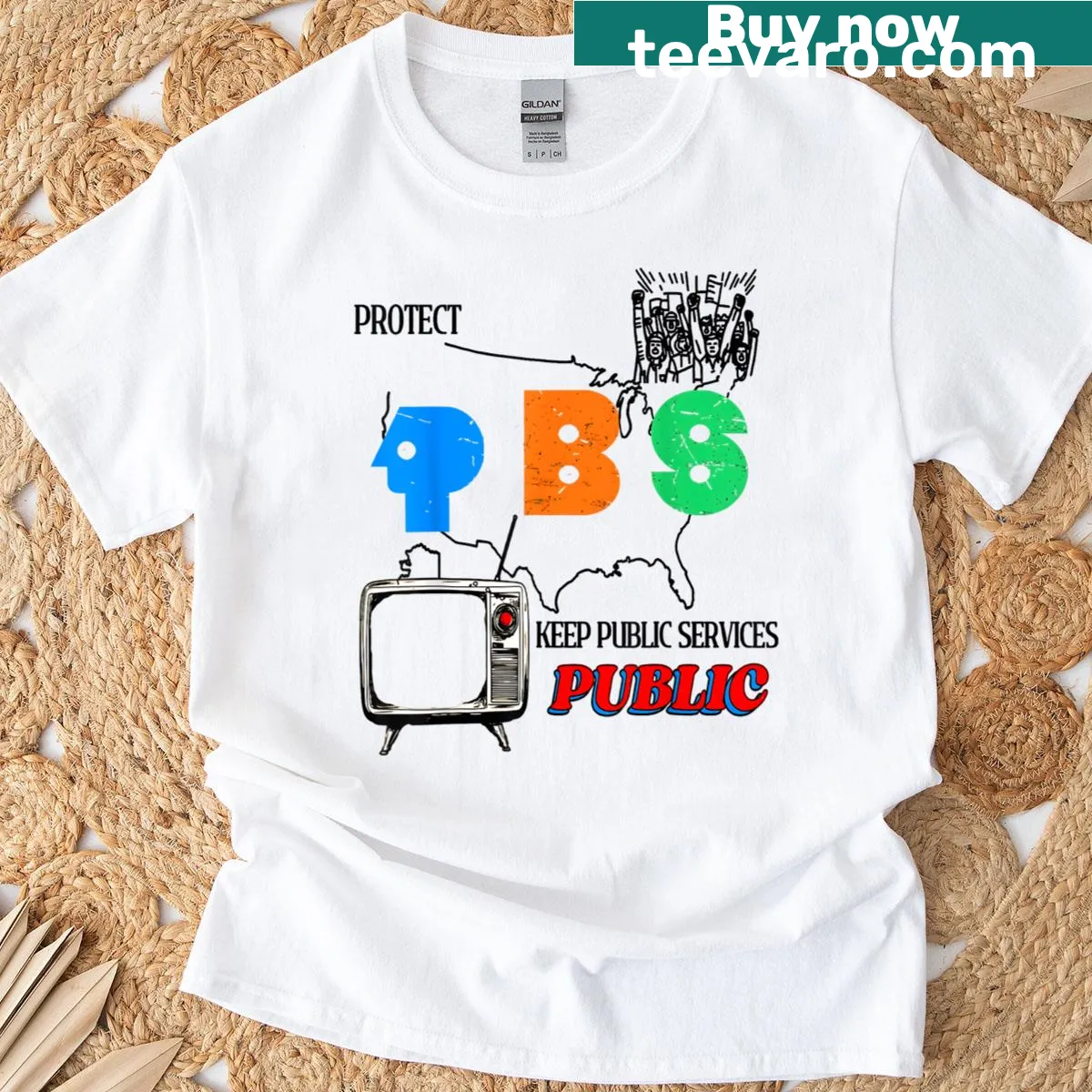 Vintage-style T-shirt featuring PBS advocacy message. — on a men's t-shirt