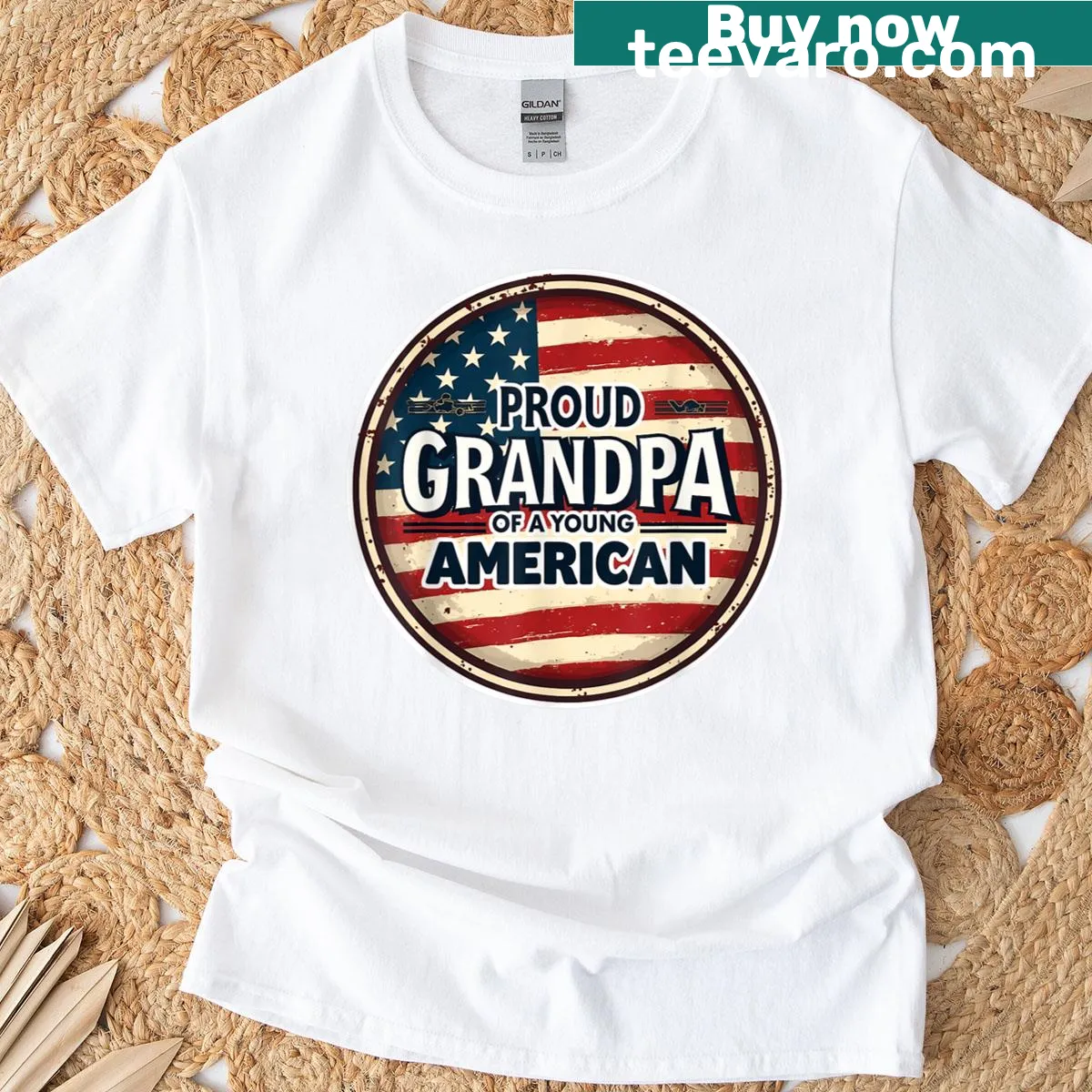Text t-shirt with 'Proud Grandpa Of A Young American' — on a men's t-shirt