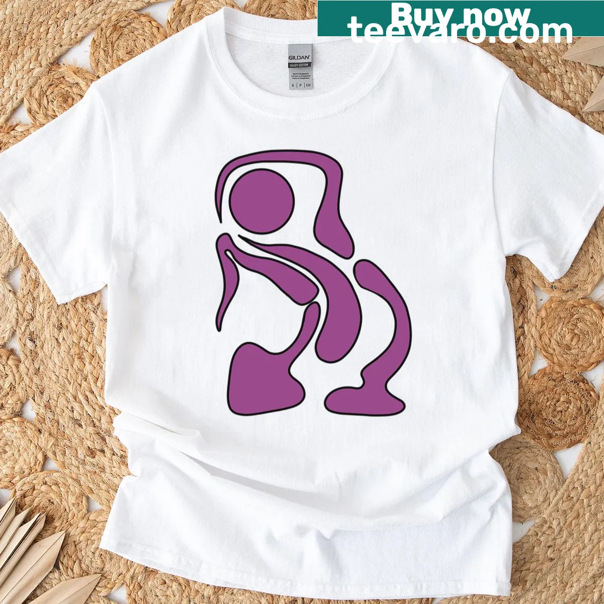 Oversized t-shirt featuring a purple drippy figure design — on a men's t-shirt