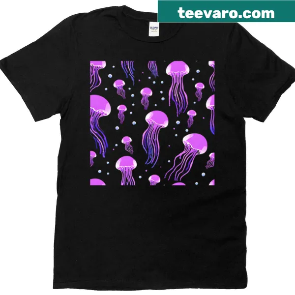 Illustrated T-shirt featuring a purple jellyfish design