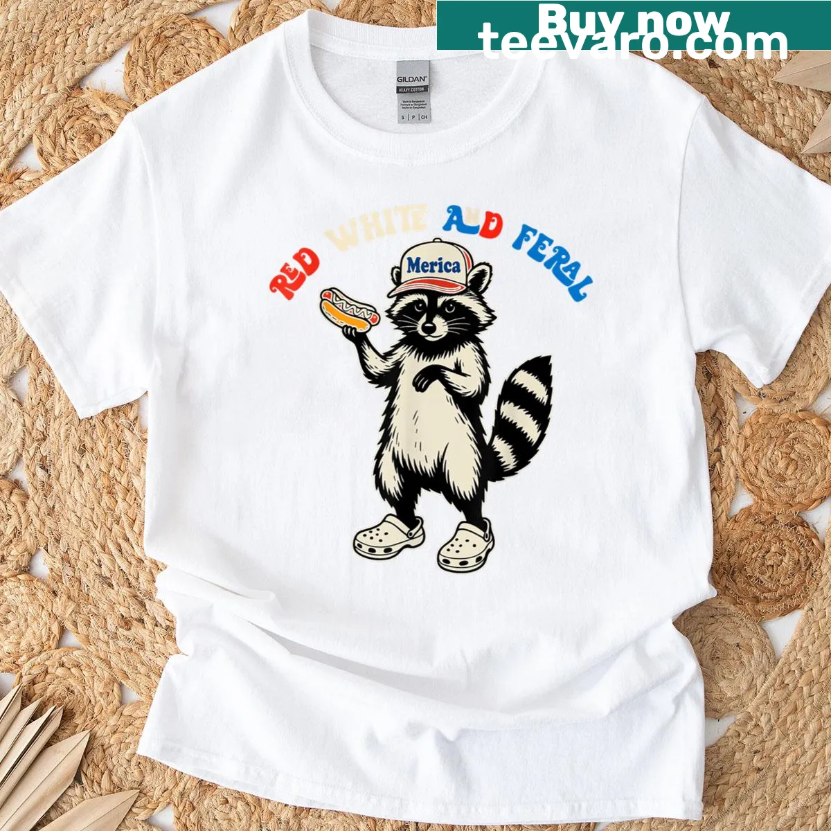 Cute raccoon T-shirt for kids celebrating 4th Of July — on a men's t-shirt