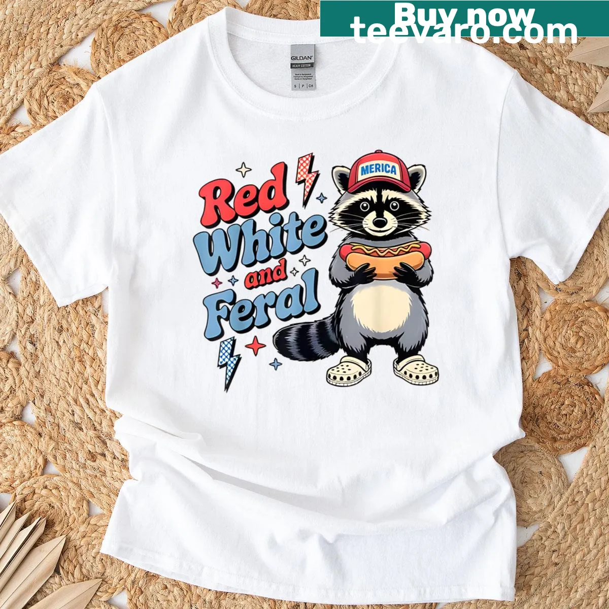 Funny raccoon T-shirt for boys and girls on 4th Of July — on a men's t-shirt