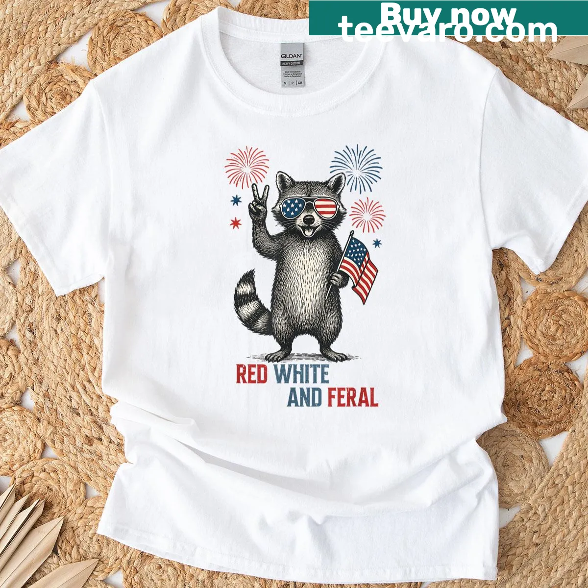 Funny raccoon graphic T-shirt for July 4th celebrations — on a men's t-shirt