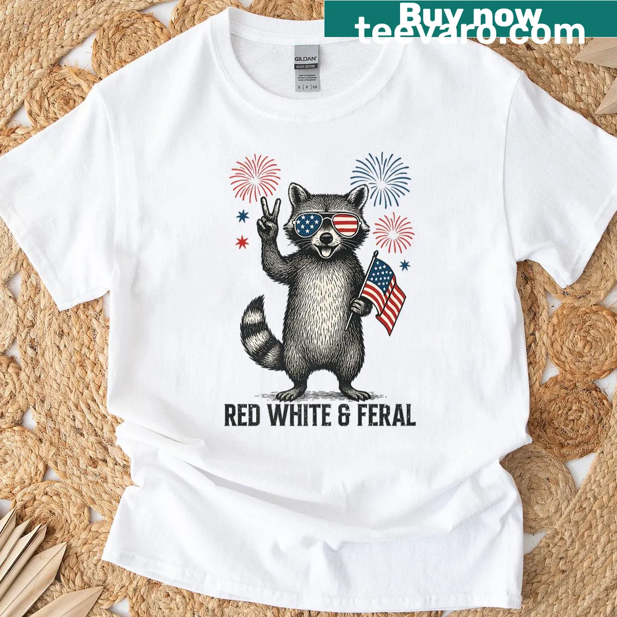 Patriotic raccoon illustration on a 4th of July T-shirt — on a men's t-shirt