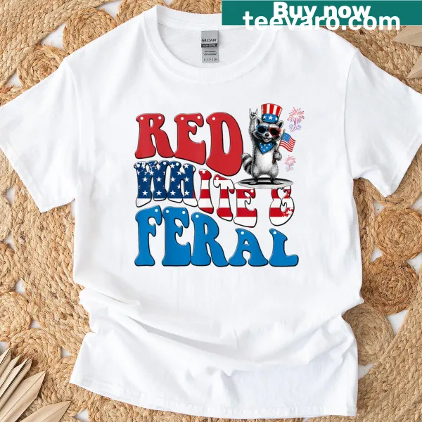 Funny raccoon graphic on a patriotic t-shirt for kids.